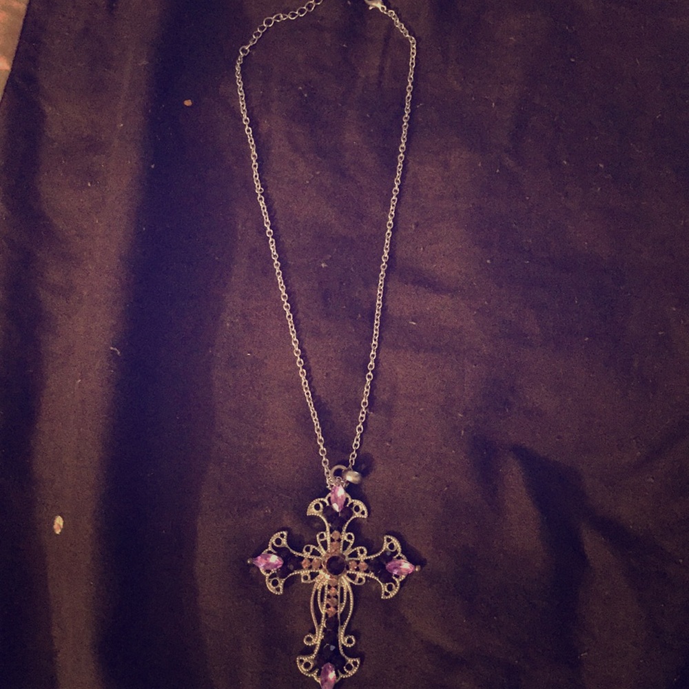 Purple cross necklace